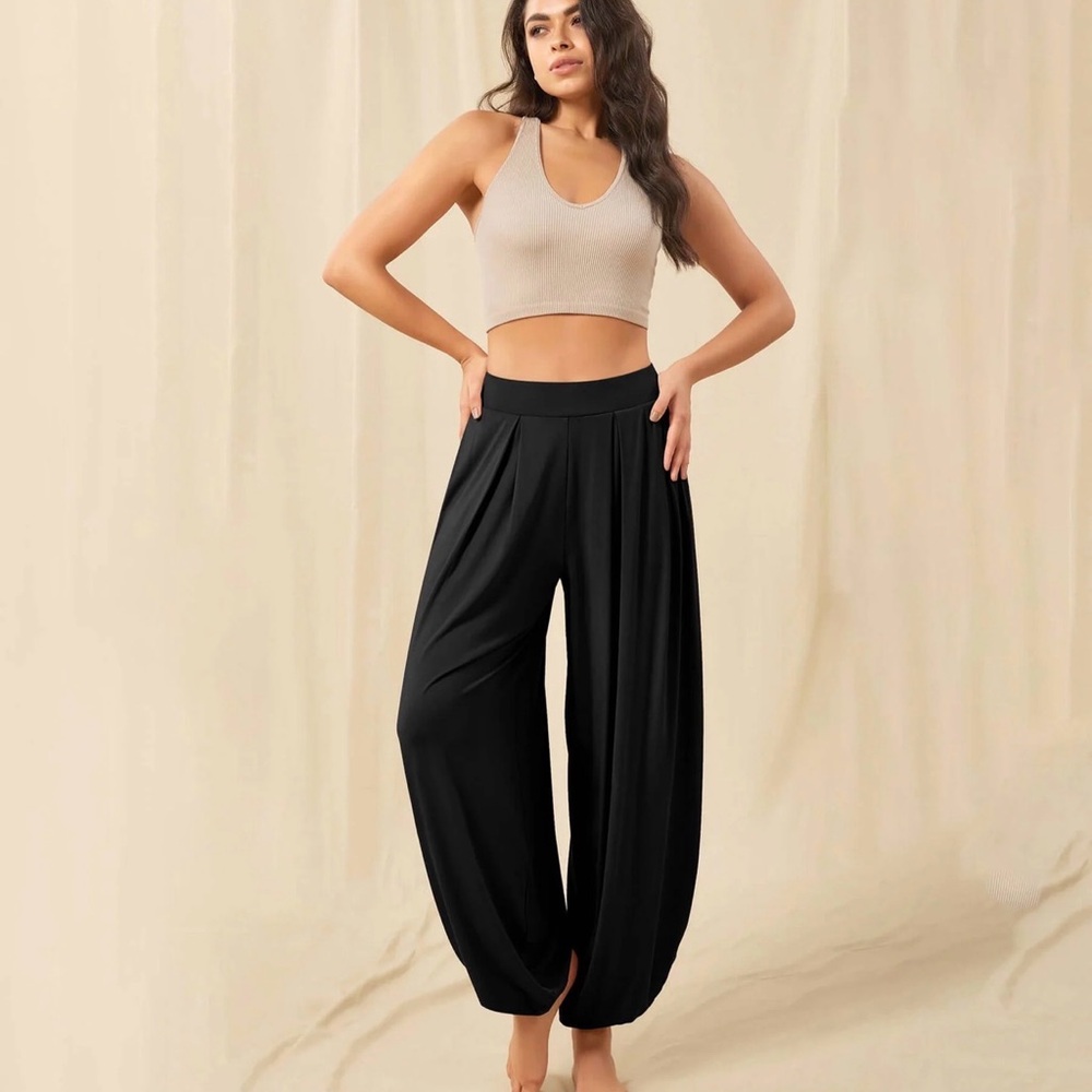 Dododos Loose Draped Harem Pants Black Wide-Leg Elephant Stretch baggy trend S